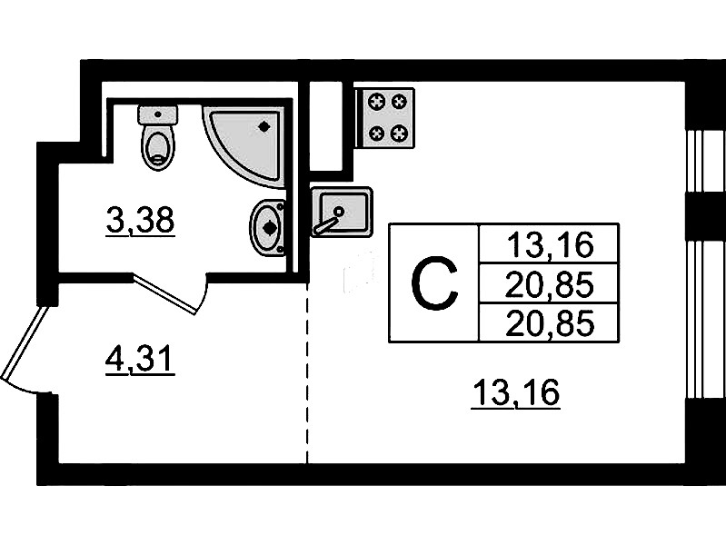 Квартира студия 20.85 м², 5/12 эт., ЖК «Новые Лаврики»